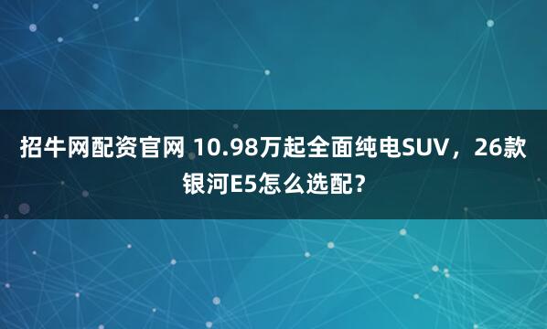 招牛网配资官网 10.98万起全面纯电SUV，26款银河E5怎么选配？